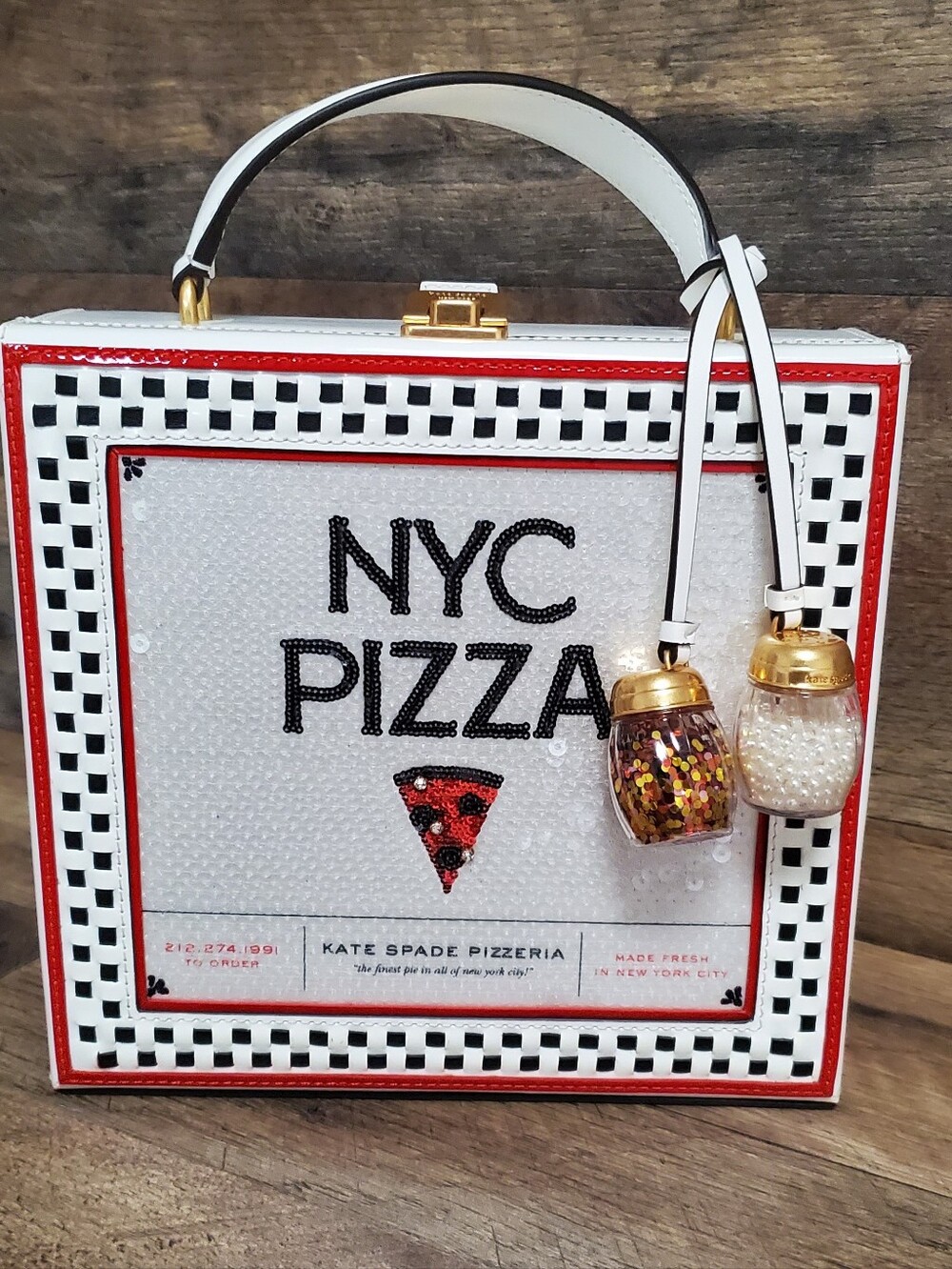 kate spade White, Red, Black NYC Pizza Box Top-Handle Bag - Picture 7 of 9